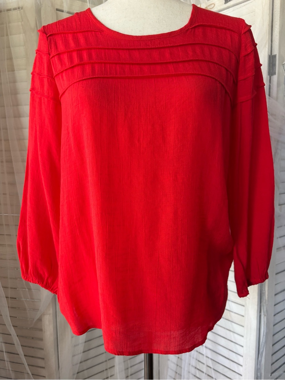 Nanette Lepore Red Pintuck Long Sleeve Top